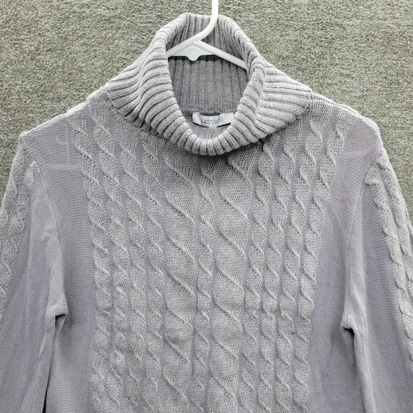 Lucy Paris Womens Large Gray Cable Knit Ribbed Turtle Neck Sweater NWT - Picture 2 of 13